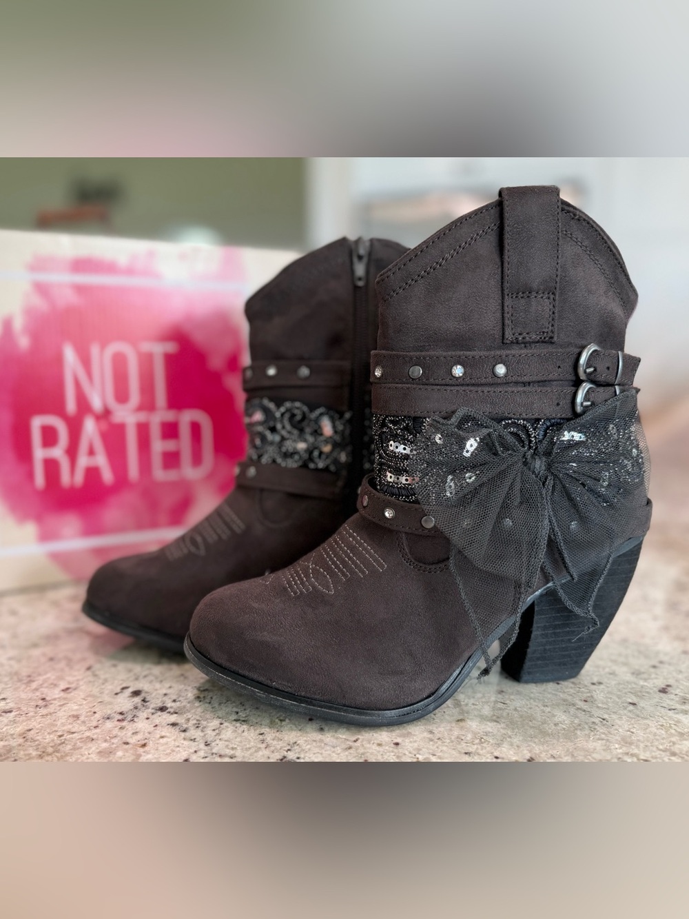 Not Rated Brand Charcoal Grey Boots with Metallic Accents "NIB"